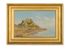 Mont orgueil castle by John Mulcaster Carrick, Oil on board, sold Feb 2025