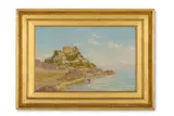 Mont orgueil castle by John Mulcaster Carrick, Oil on board, sold Feb 2025