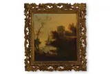 Castle beside a lake with figures by Egisto Manzuoli, Oil on canvas, sold Feb 2025