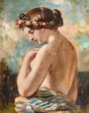 Nude with floral wreath by William Etty, Oil on board, sold Feb 2025