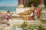 Figures in a classical landscape by Francis Sydney Muschamp, Oil on canvas, sold Feb 2025