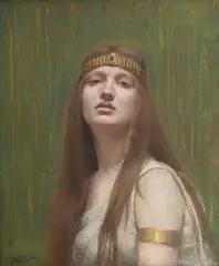 Symbolist portrait of a young woman by Armand Point, Mixed media on paper laid to canvas, sold Feb 2025