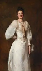 Portrait of a lady in a white dress by Arthur Hacker, Oil on canvas, sold Feb 2025