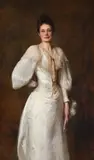 Portrait of a lady in a white dress by Arthur Hacker, Oil on canvas, sold Feb 2025