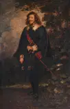 Portrait of a cavalier in a landscape by Thomas Mostyn, Oil on canvas, sold Feb 2025