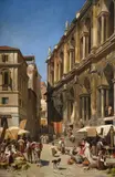 Vegetable market at the basilica of vicenza by Jacques Carabain, Oil on canvas, offered Feb 2025