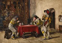 A game of cards by Frank Moss Bennett, Oil on board, sold Feb 2025