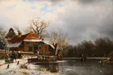A winter afternoon with cloudy sky by Johannes Bartholomäus Duntze, Oil on panel, sold Feb 2025