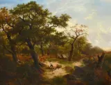 Forest scene with woodsman by Jospeh Thors, Oil on canvas, sold Feb 2025