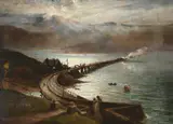 Moonlight, barmouth, north by Charles James Lewis, Oil on board, sold Feb 2025