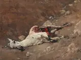 Study of a fallen horse by Gustave Achille Guillaumet, Oil on panel, sold Feb 2025