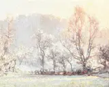 Worcestershire landscape in the snow by Harry Adams, Oil on canvas, sold Feb 2025