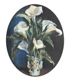 Still life of campanas de mi jardin by George Owen Wynne Apperley, Watercolour, oval mount, sold Feb 2025