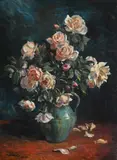 Still life of roses in a blue jug by George Owen Wynne Apperley, Oil on canvas, sold Feb 2025