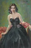 Enriqueta en traje negro by George Owen Wynne Apperley, 1954, Oil on canvas board, sold Feb 2025