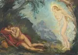 Diana and endymion by George Owen Wynne Apperley, 1946, Oil on cardboard, sold Feb 2025