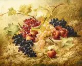 Still life with peaches and grapes on a grassy bank by Joseph-eugene Gilbault, Oil on canvas, sold Feb 2025
