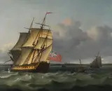 H.m.s. repulse launched at east cowes by Thomas Whitcombe, Oil on canvas, sold Feb 2025