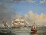 'the anchora and other vessels off a headland' by George Alexander Napier, Oil on canvas, sold Feb 2025
