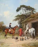 Shoeing by Heywood Hardy, Oil on canvas, sold Feb 2025