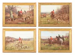 A set of four hunting scenes by John Sanderson-Wells, Oil on canvas Each signed, sold Feb 2025