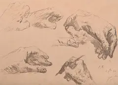 Study of hands by Augustin Théodule Ribot, Ink on paper, sold Feb 2025
