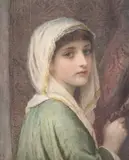 Young woman with white headshawl by Edward Tayler, Watercolour, sold Feb 2025