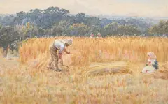 The harvest field by Helen Allingham, Watercolour, sold Feb 2025