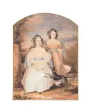 Harriet and maria fraser with their dog by Philipp Augustus Barnard, Watercolour, offered Feb 2025