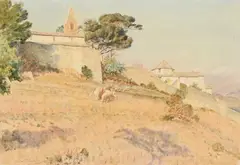 Italian hill town by Walter Tyndale, Watercolour, sold Feb 2025