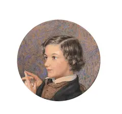 Portrait of william alfred foster by John Brett, Watercolour, framed tondo, sold Feb 2025