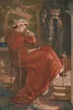 Reading by the fire by Edward Frederick Brewtnall, Watercolour heightened with bodycolour, offered Feb 2025