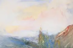 Sunset glow on pomagagnon by Cecil Arthur Hunt, Watercolour, sold Feb 2025