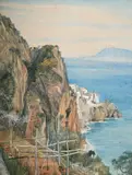 Amalfi from the cappuccini gardens by Cecilia Howard, Watercolour, sold Feb 2025