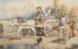 Going to market by Myles Birket Foster, Watercolour and pencil with white heightening, sold Feb 2025