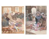 The fish market boulogne by Hector Caffieri, Watercolour, a pair Each signed, sold Feb 2025
