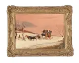 A stagecoach in the snow by Phillip Henry Rideout, 1893, Oil on canvas, offered Feb 2025