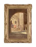 A corner in baveno by Thomas Bowman Garvie, Oil on board, sold Feb 2025