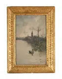 Ducks in a pond by Pietro Scoppetta, Oil on canvas board, sold Feb 2025