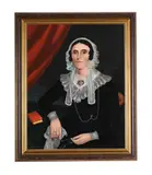 Portrait of martha engle bania fisher by John Bradley, Oil on canvas, sold Feb 2025