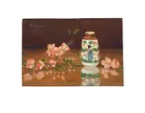 Still life with japanese pot and blossoms by Margherita Bartalini, Oil on board, sold Feb 2025