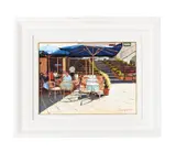 Cafe scene by Jeremy Sanders, Oil on board, offered Feb 2025