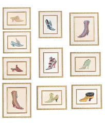 Studies of exotic shoes by Fiona Saunders, 1993, Gouache Seven signed with initials and variously dated, sold Feb 2025