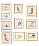 Studies of exotic shoes by Fiona Saunders, 1993, Gouache Seven signed with initials and variously dated, sold Feb 2025
