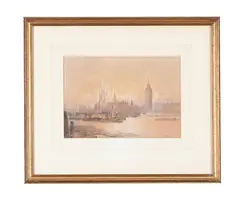 Westminster, view from the thames by Frederick Edward Joseph Goff, Watercolour and pencil, sold Feb 2025