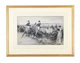 The hunt by George Denholm Armour, Pen, ink, and wash, sold Feb 2025