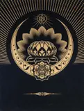 Obey Lotus Crescent by Shepard Fairey, Screenprint in colours with diamond dust, sold Feb 2025
