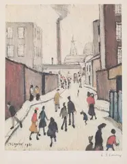 Street Scene by L. S. Lowry, Lithograph printed in colours, circa, sold Feb 2025