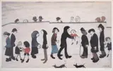 Man Holding Child by L. S. Lowry, Offset lithograph in colours, sold Feb 2025
