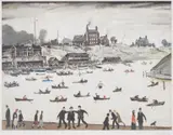 Crime Lake by L. S. Lowry, Lithograph printed in colours, circa, sold Feb 2025